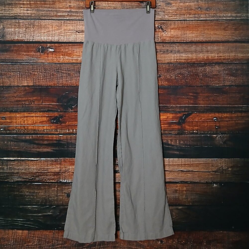 Just Living Pants M Wide Leg Gray Linen Rayon Blend Pull On Foldover Waist - Picture 2 of 7